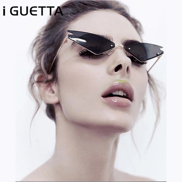 

iguetta fashion cat eye sunglasses women brand designer fashion women 2019 shades for colorful lenses pu-128, White;black