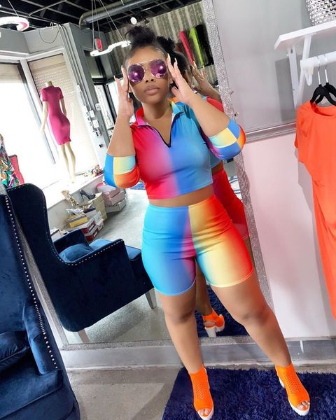 

womens designer l8076 cute digital printing rainbow two-piece seth, White