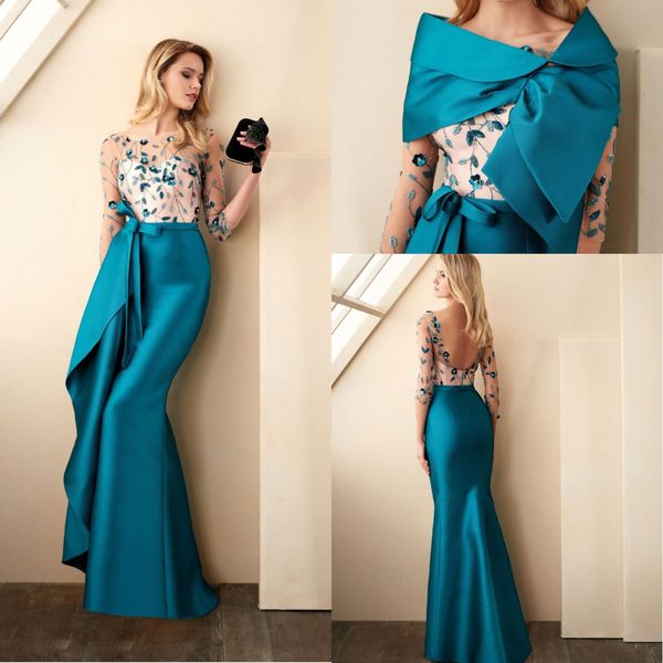 

valerioluna mermaid mother of the bride dresses with jacket jewel 3/4 long sleeve backless wedding guest dress floor length evening gown, Black;red