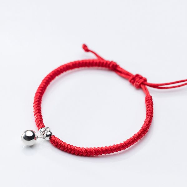 

la maxza 925 sterling silver bracelet 0.7cm bell couple bracelets thick red line thread string rope jewelry bracelets for women, Black