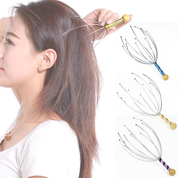 

claw massager body massager octopus head scalp neck equipment stress release relax massage tens pain relief head styling tools 4, Brown