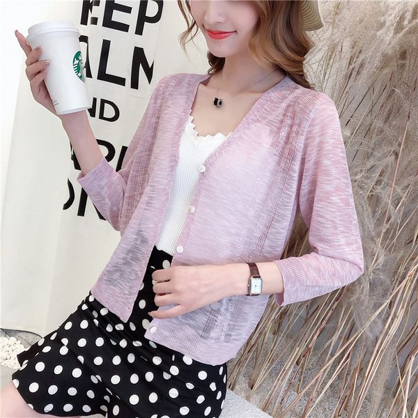 

spring and summer thin ice silk cardigan women short paragraph sun protection clothing long sleeve knit air conditioning shirt, White
