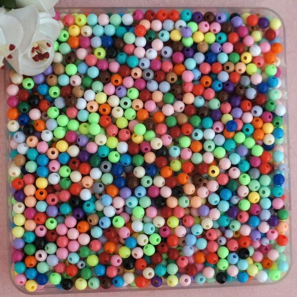 

4mm diy children's handmade diy accessories accessories acrylic solid color round beads colorful candy loose beads, Slivery;white