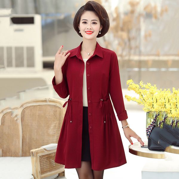 

overcoat 2019 fall new middle aged women casual coats 1xl-5xl plus size solid outerwear mother tunic trench coat cardigan, Tan;black