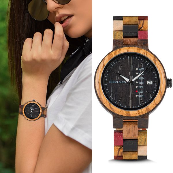 

bobo bird bamboo wooden watches women bayan kol saati show date wristwatch quartz ladies in wood box relojes para hombre ly191213, Slivery;brown