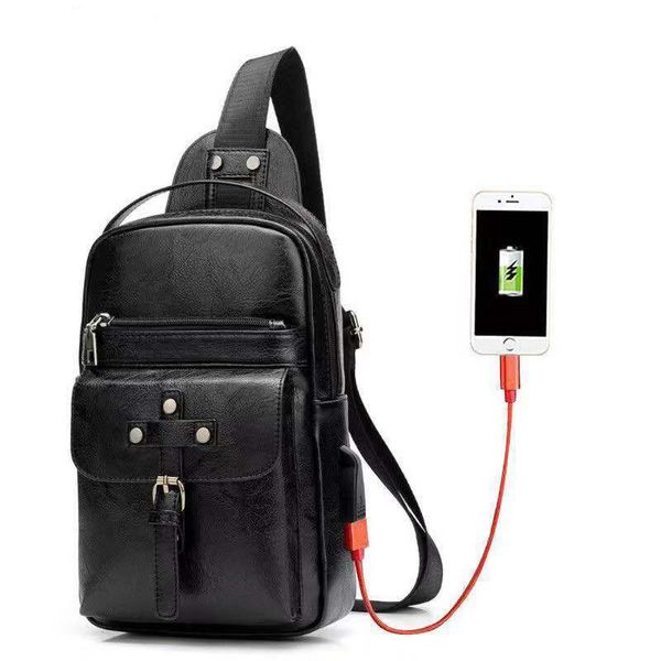 

maioumy crossbody bags for men messenger chest bag pack casual bag waterproof single shoulder strap pack with usb pu leather