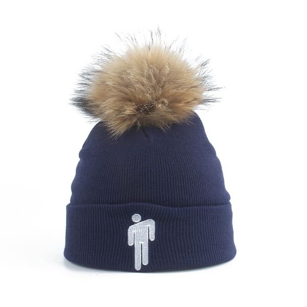 

new fashion billie eilish beanie hat women men winter cap real fur pompom beanies harajuku hip hop skullies beanies