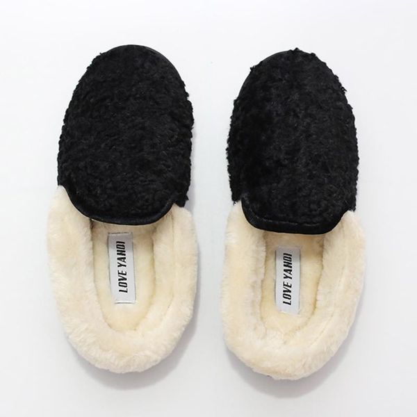 

warm winter fur slippers indoor home mute cute soft plush ball women interior boots house shoes woman slippers zapatos de mujer, Black