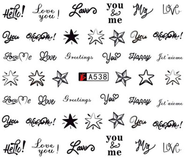 

stickers on nails water decals nail art sticker slider love star english letter design decoration manicure foil wraps pegatinas, Black