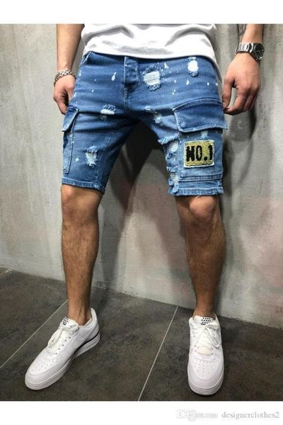 

holes denim shorts fashion men denim jeans slim straight pants trend mens designer pants new summer mens, White;black