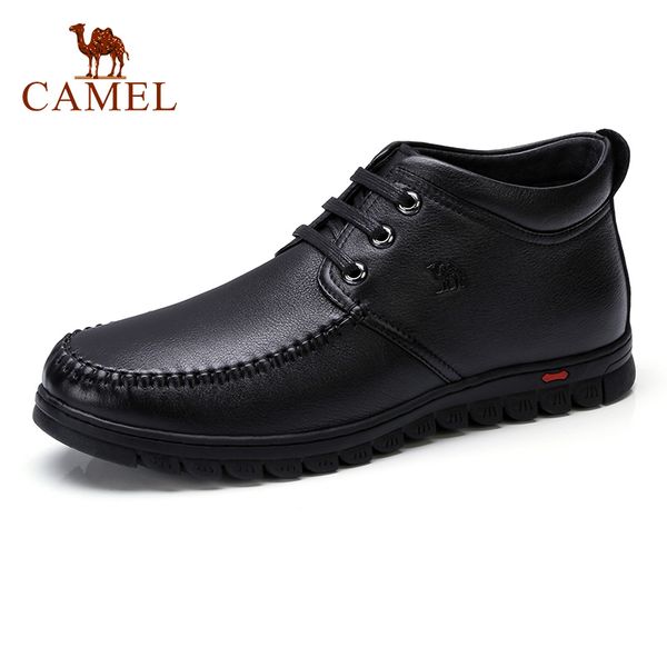 

camel quality men 'boots business genuine leather boots ankle high-cotton snow boots with full fur lining father shoes, Black