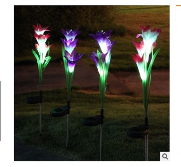 

2020 artificial flower solar simulation flower 3 flower lamps lawn lamp outdoor led lily decorative lamp