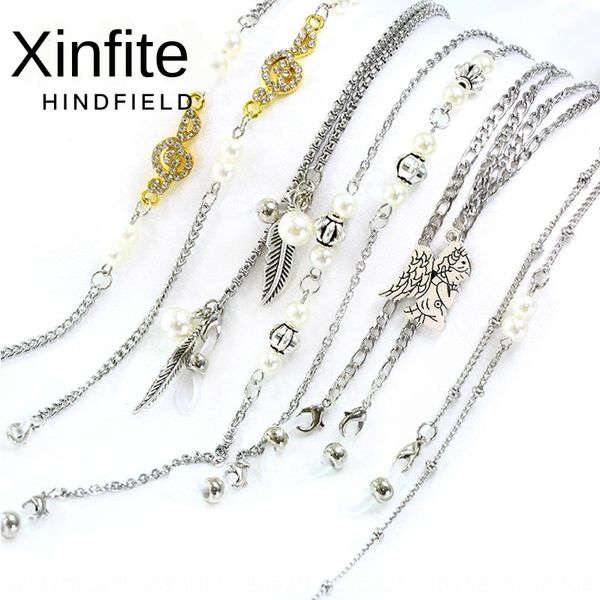

all-match chain women's sun glasses chain pearl decorative metal glasses pearl necklace necklace 304, Blue