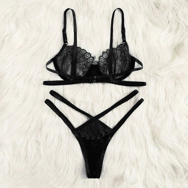 Amazon Sıcak Satış Sexy Lingerie Seksi Siyah Kesme Bayan Threepoint Bikini Set