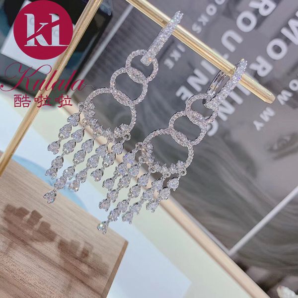 

2019 luxury designer luxury jewelry lady drop earrings round double ring long tassel crystal earrings bohemian jewelry, Golden;silver