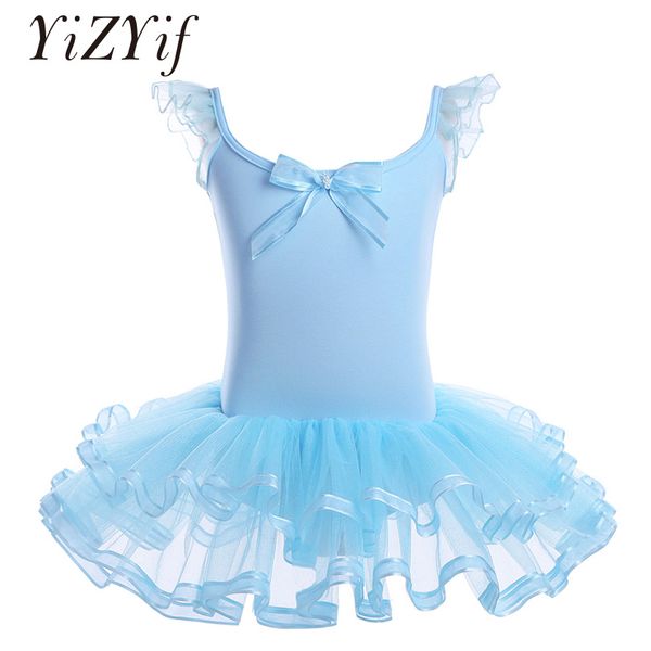 

yizyif girls ballet tutu dress cotton mesh ruffled sleeves gymnastics leotard ballet dress kid ballerina dance costumes for girl, Black;red