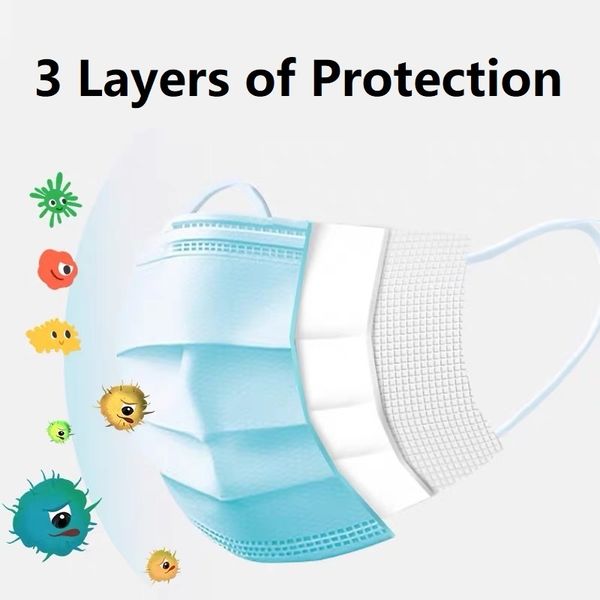 

disposable 50 pcs protective face 3-ply safety anti-pollution anti-dust pm2.5 nonwoven elastic earloop mouth mask