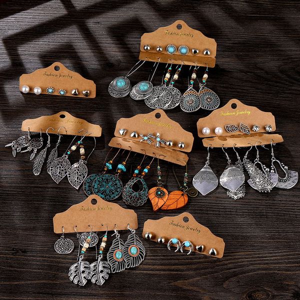 

diezi different style vintage ethnic irregular drop dangle earrings set for women girls 2020 new brincos earring jewelry, Silver