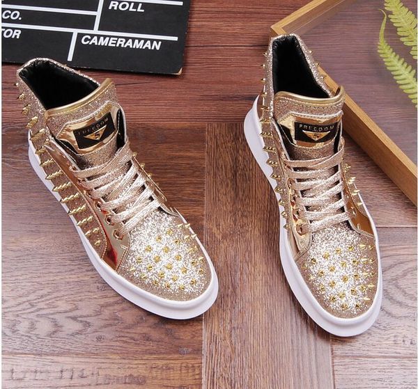 

fashion men high british style rrivet shoes men causal luxury shoes red gold black bottom rubber shoes for male d09 cs02