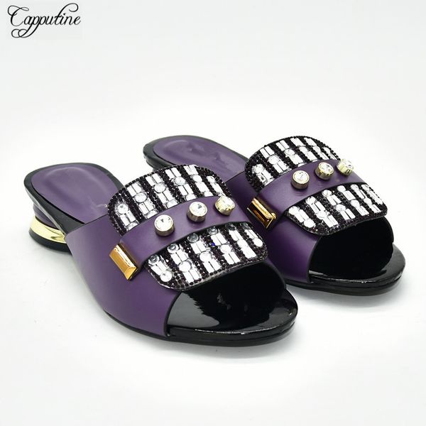 

nice purple slippers african lady medium heel shoes for party 88-6 heel height 4cm, Black