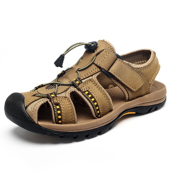 

genuine leather outdoor sandals men hand-made summer beach sandals casual, Black
