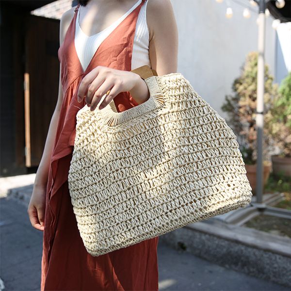 

2019 bohemian straw bags for women large capacity beach handbags summer vintage rattan bag handmade kintted shoulder bags