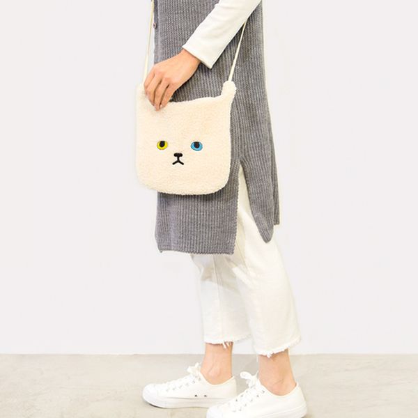 

waist bags cat modeling over-the-shoulder bag cute kitten polar fleece embroidered plush satchel