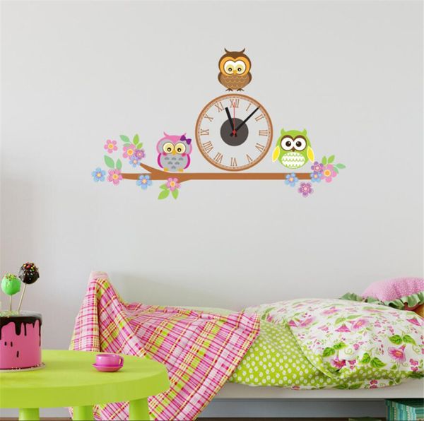 

cute owl wall clocks cartoon sticker large decorative wall clocks kids bedroom children home decor big kids clock reloj b68