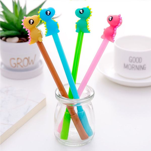 

student writing gel pen cute cartoon learning office water based pen dinosaur silicone head creative stationery black signature pen