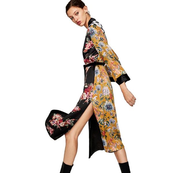 

xxxl plus size shirts women blouses boho flower print long kimono cardigan cover ups loose long summer beach robe with sash, White