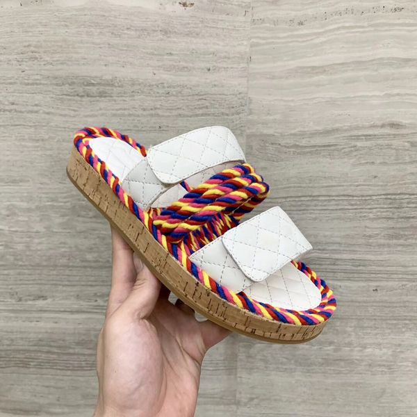 

cord mules slippers women chunky heel flat slippers luxury multicolor flip flop fashion outdoor scuffs women white slippers, Black