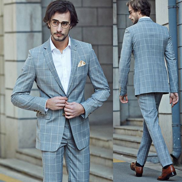 Plaid homens clássicos ternos Casamento estilo britânico dois botão entalhado lapela smoking Formal Trabalho Prom Escritório Blazer Negócios (Jacket + calça)