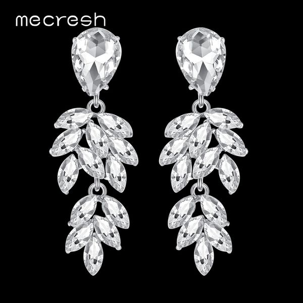 

mecresh sparkling crystal bride drop earrings for girls silver color rhinestone cute leaf wedding dangle earrings meh1088