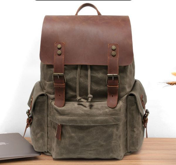 

luxury vintage canvas backpacks for men women oil wax canvas leather bag travel backpack large waterproof daypacks sport bagpack