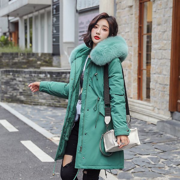 

2019 new solid women's down jacket long winter turtleneck lamb down coat double breasted waist slim warm parka snow outwear, Black