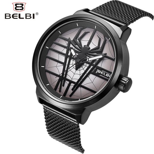 

часы мужские кварцевые часы вскользь sporty стали водонепроницаемые marvel spider-man часы, Slivery;brown