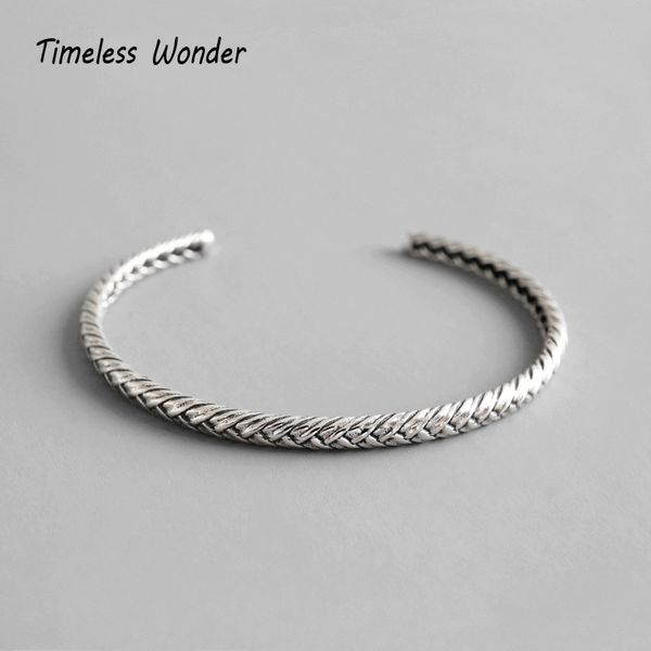 

timeless wonder 925 sterling silver vintage geo braided open bangle bracelet women jewelry punk gothic gift hip hop ins 1510, Black