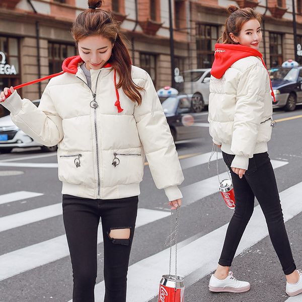

2019 hooded women winter jacket short cotton padded womens coat autumn feminino large size black white color parka 2xl