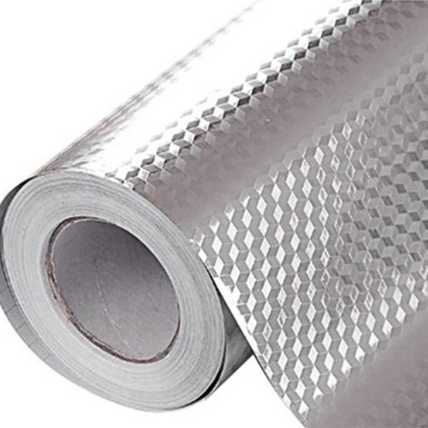 

5m 3d cubic grid aluminum oil proof sticker kitchen orange peel lines foil stove cabinet waterproof adhesive silver vinyl wallpa other home