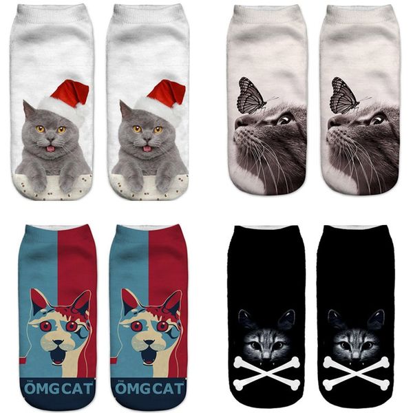 

new 3d cartoon printing cat harajuku kawaii summer women polyester socks japanese gifts for women cute animal pattern socks, Black;white
