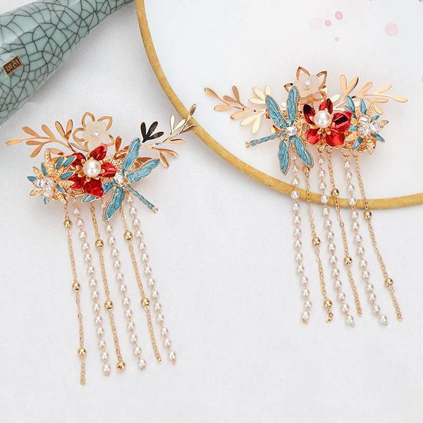 

hair wear originally created ancient fashion decoration dragonfly fringed hairpin headdress performance wedding hair clips 2019, Golden;white