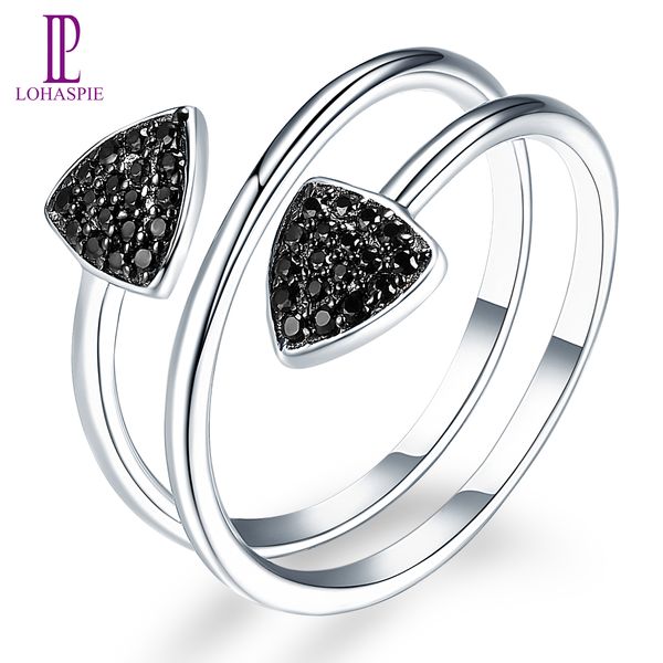 

solid 925 sterling silver bypass ring for women gift gemstone jewelry natural black spinel engagement fine fashion handmade party jewelry