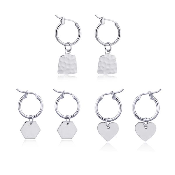 

1pair simple cute small heart pendant hoop earring europe women gold silver color irregular geometric round earring jewelry e102, Golden;silver