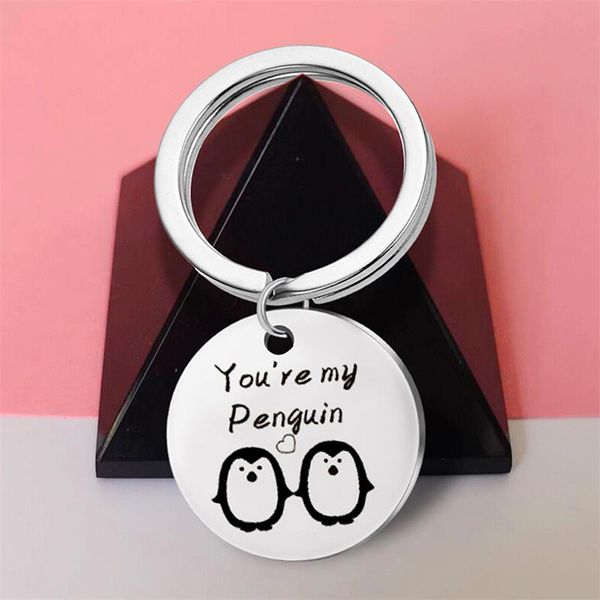 

letters carved "you're my penguin" keychain for man woman friend jewelry accessories cute penguin christmas gift, Silver