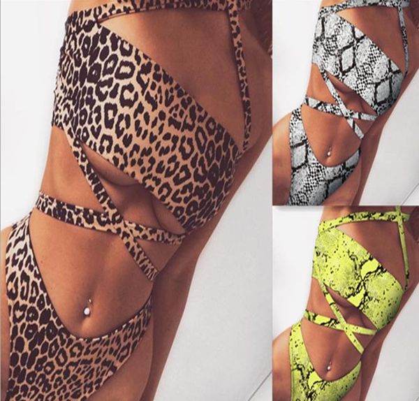 

ms. bikini's split bikini leopard-print hollow strap-on swimsuit