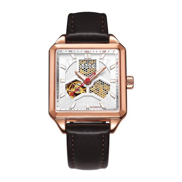 

newopel brand men's automatic mechanical watch fashion trend authentic hollow square business mechanical watch square, Slivery;brown