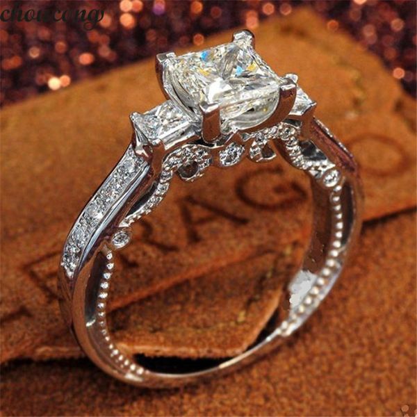 choucong Vintage Versprechen Fingerring 925 Sterling Silber Drei-Stein Diamant CZ Verlobungsband Ringe Für Frauen Hochzeit Schmuck