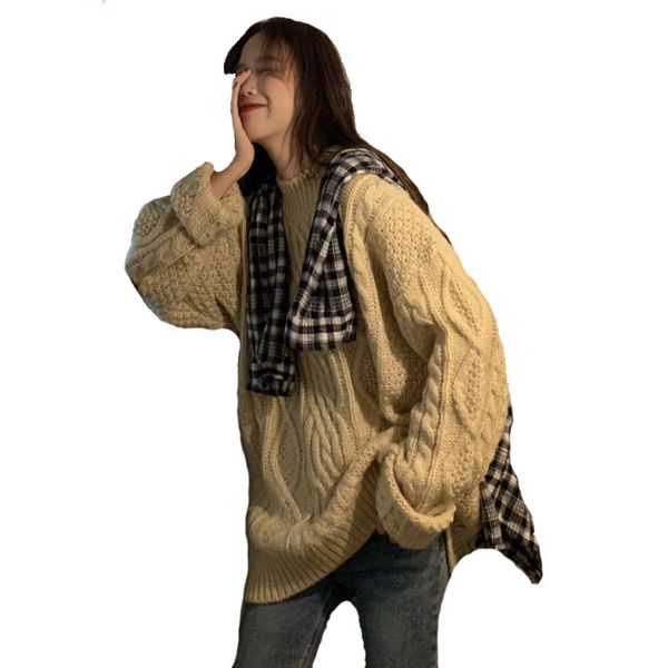 

fashion casual women's clothing female solid color o-neck long sleeved knitted sweater soft pullovers fc1015, White;black