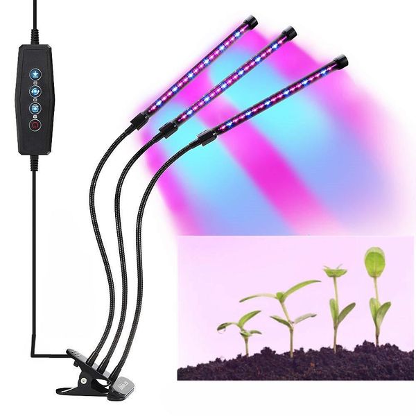 

LumiParty LED 5V 27W USB Grow Light Bulb with Red Blue Spectrum Adjustable 3-Head Timer Plant Grow Lamp for Indoor Plants