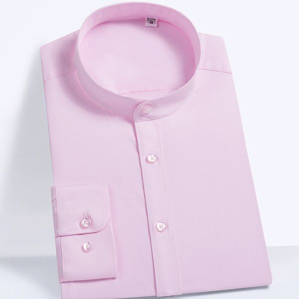 

men's dress shirts fashion banded collar long sleeve shirt pocket-less design comfortable bamboo fiber casual standard-fit easy-care, White;black